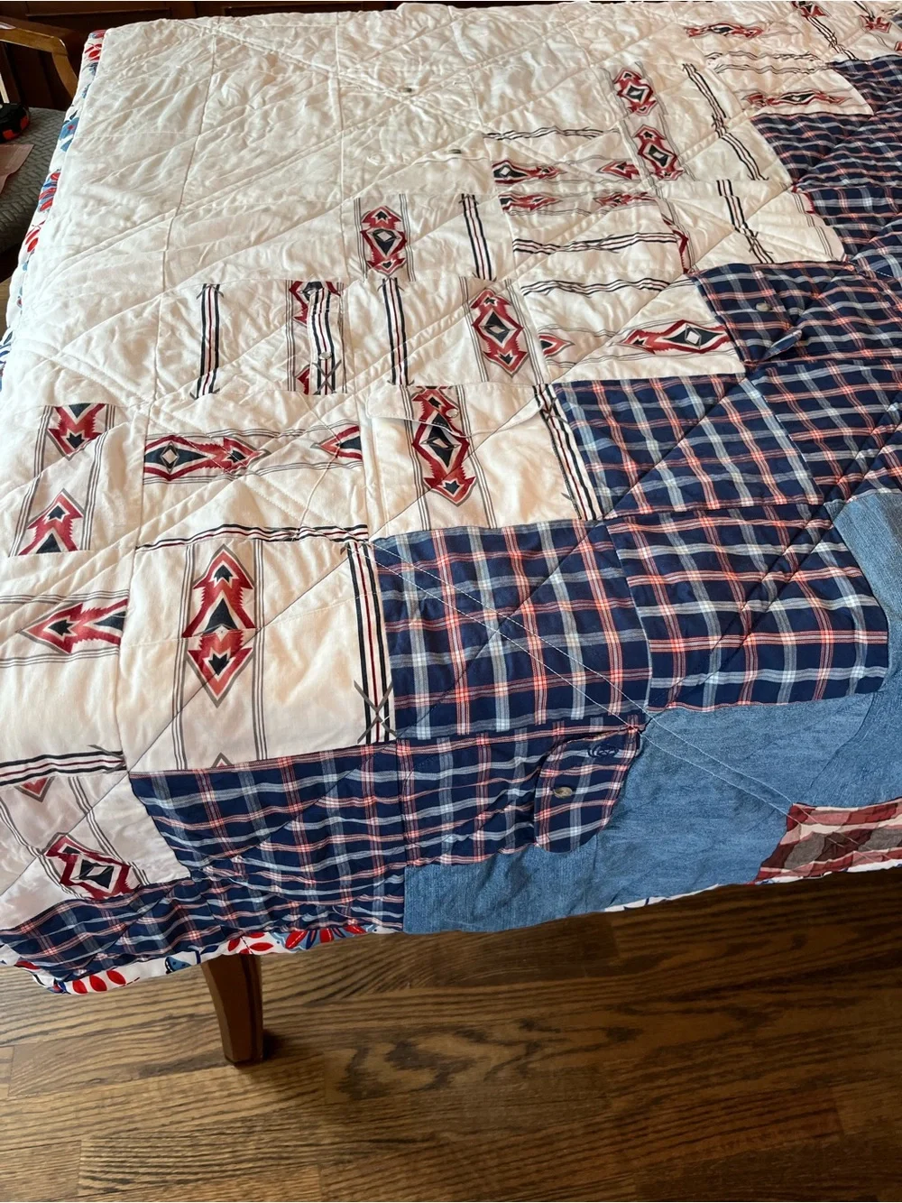 Handmade Western Shirt Patchwork Quilt Rustic Denim Plaid Memory Quilt